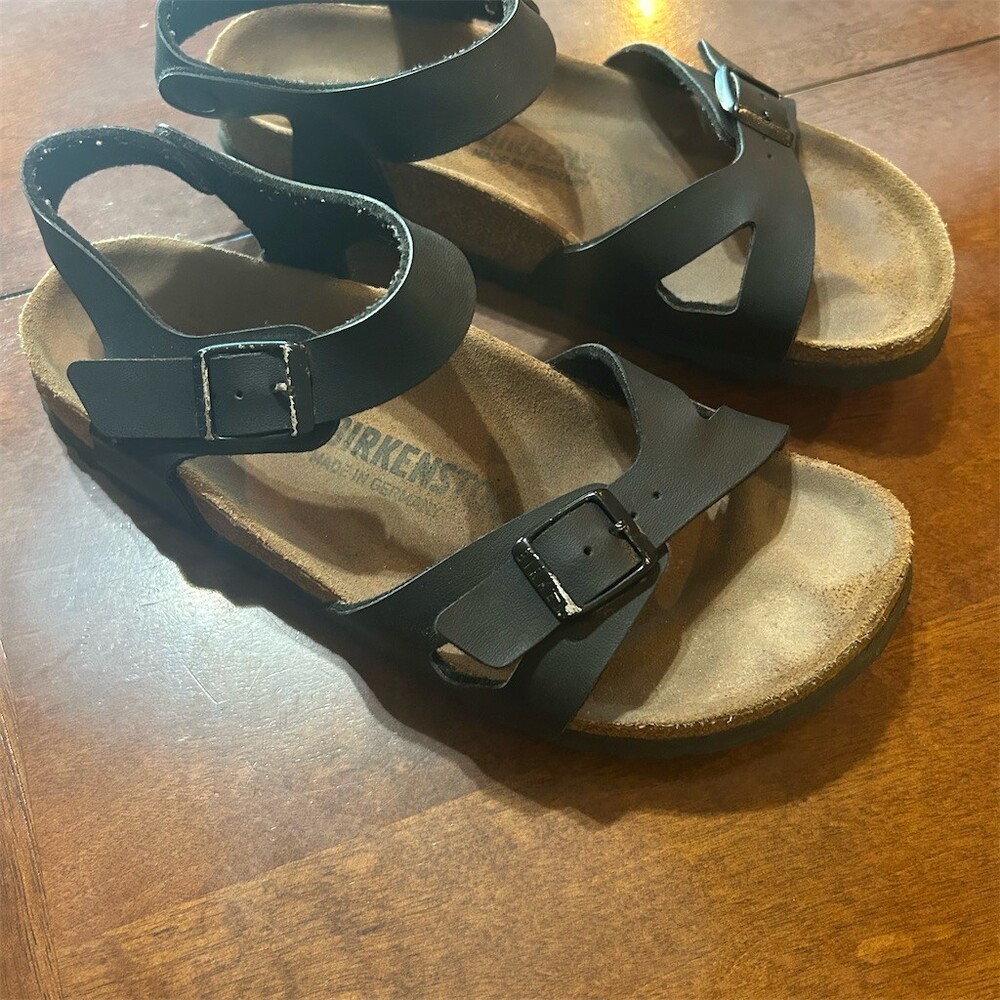 Birkenstock Rio Sandals Womens US 6 EU 37 Black Ankle Strap Cork Footbed